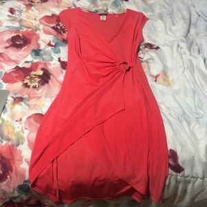 Salmon colored asymmetrical party dress